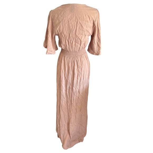 NWT Forever 21 Smocked Peach Maxi Dress Button Detail Cottagecore Prairie Church - Picture 6 of 10